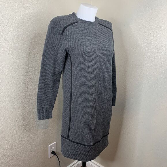Lululemon On Repeat Heathered Grey Black Ribbed Dress L/S Removable Collar Sz 4 - Picture 5 of 11